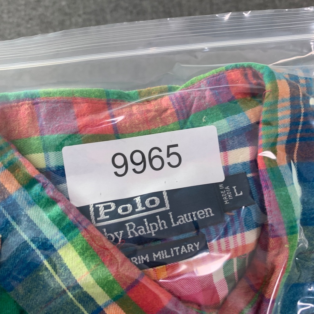 VTG Polo Ralph Lauren Colorblock Shirt Men Large Trim Military Plaid 90s Epaulet - Picture 8 of 8